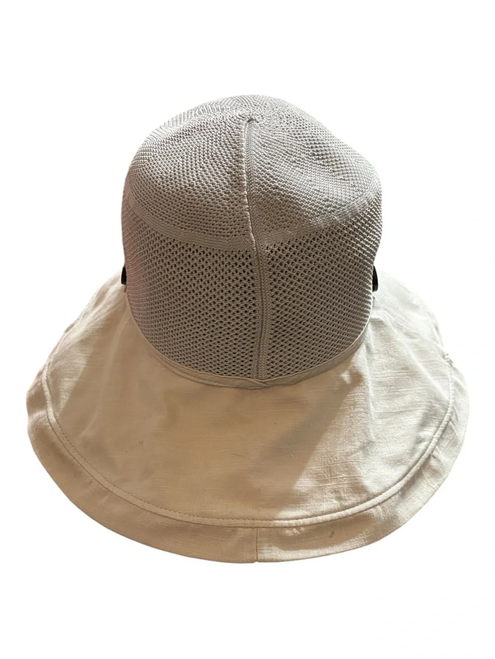 Floral Print Wide-Brim Sun Hat — Beige & Cream with Tie Strap - Picture 4 of 6